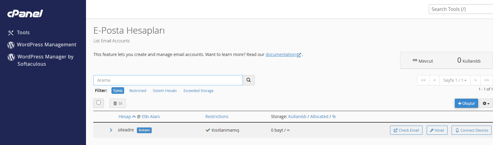 cPanel e-posta hesabı ekleme